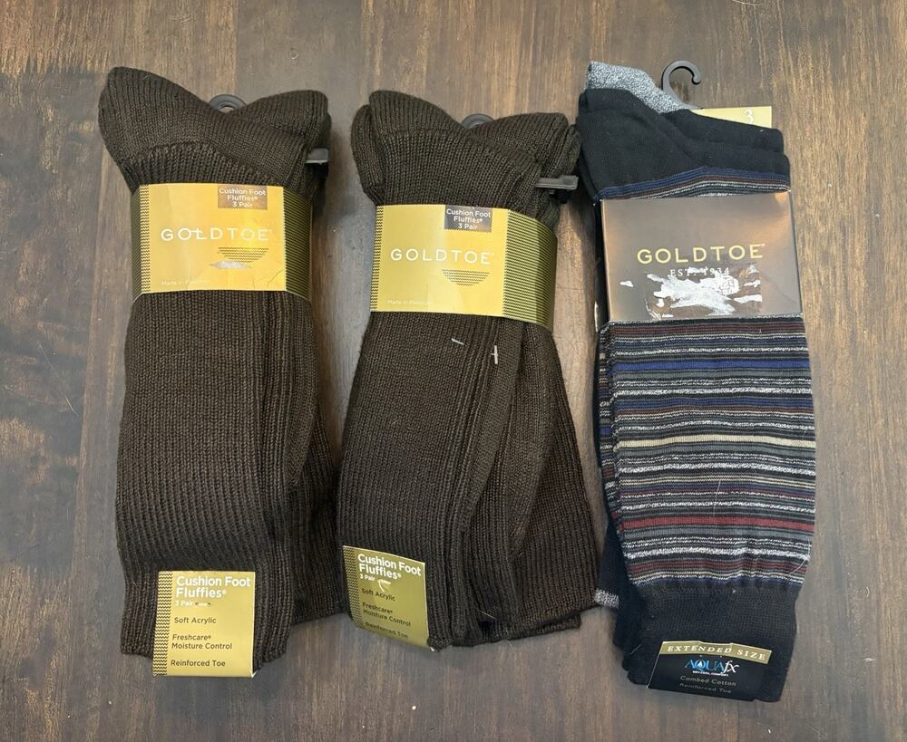 X-14 New 9 pairs of men's fashion GoldToe dress socks Size 10-13 & 12-16